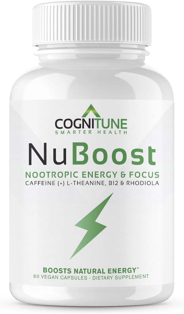 Kofeinové pilulky 100mg s L- Theanine & B12 - Přírodní energie + Focus Supplement - Čisté energetické pilulky pro muže a ženy - Kofein L Theanine Nootroppic - 60 Veganské kapsle