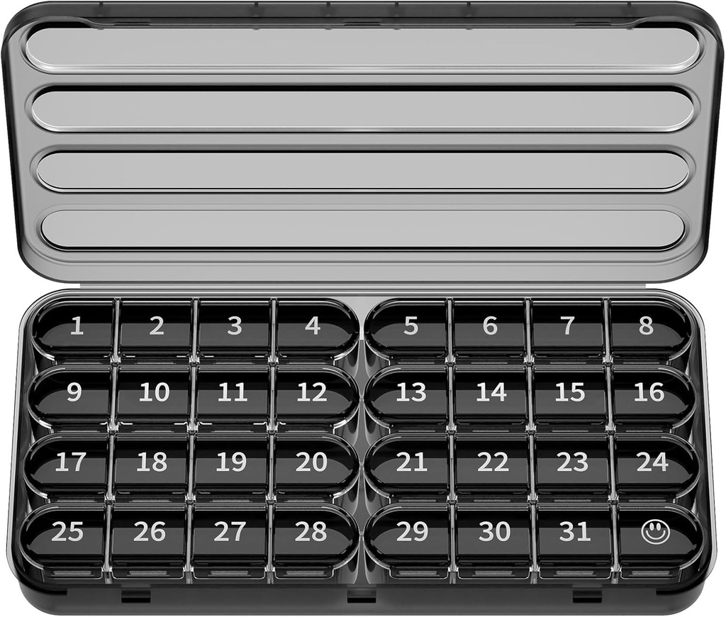 Zoksi Monthly Pill Organizer 1 krát denně, 30 Day Pill Box Organizátor, Jeden měsíc Pill Pouzdro na cestu, 31 Daily Medcine Kontejner na vitamíny, dodatek a léky (Black)