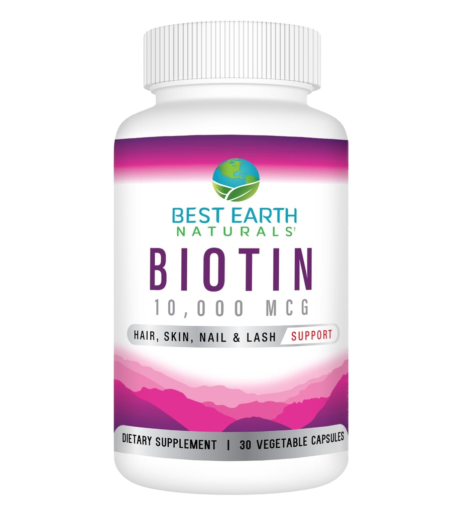 Nejlepší Naturals Země Biotin 10,000mcg - Extra síla Biotin vitamin dodatek k podpoře růstu vlasů, silné nehty, dlouhé oční řasy a zdravé kůže