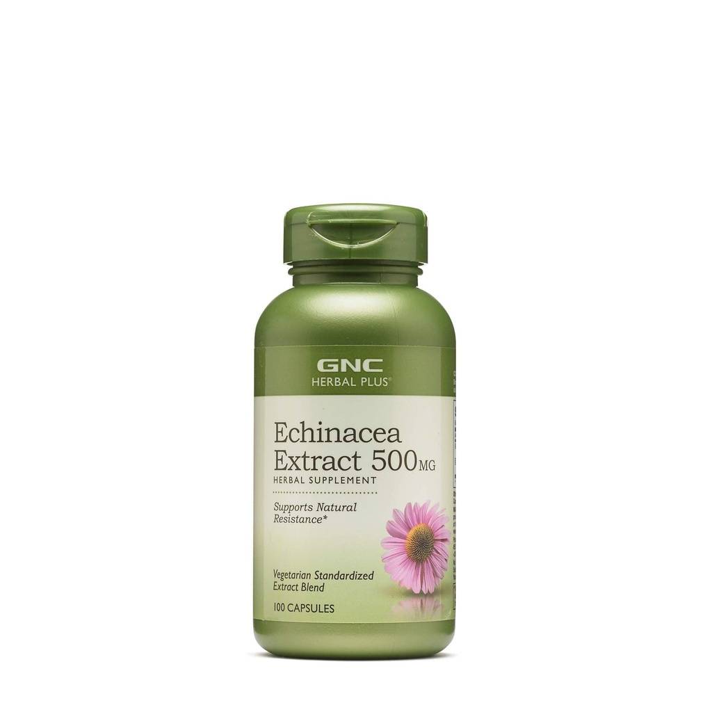 GNC Bylinný Plus Echinacea Extract 500mg Dodatek, Vegetariánské, Podporuje přírodní odpor, 100 Služeb