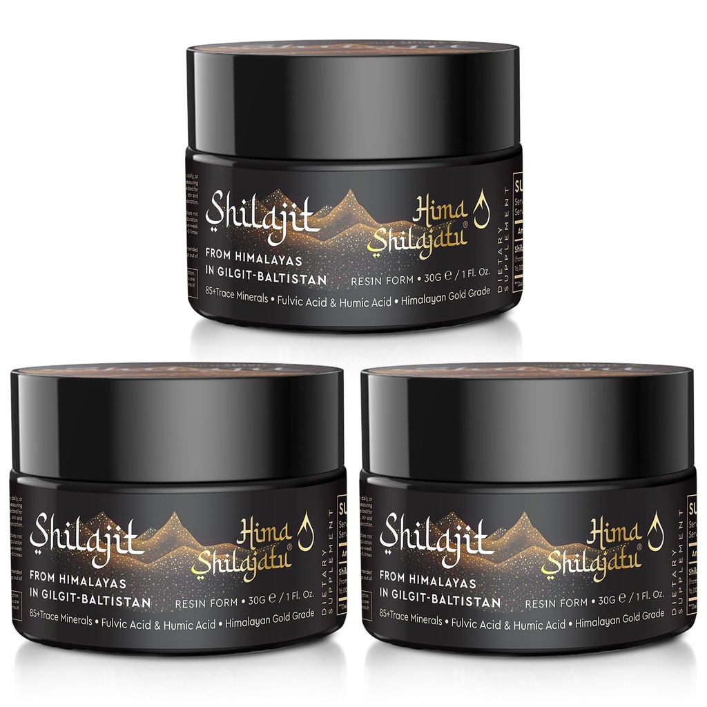 Shilajit Purest Himalayan Organic Shilajit Resin - Gold Grade 100% Čistota Šilajit s Fulvic Acid & 85 + Stopy Minerály Komplex pro energii a imunitní podporu, Balení 3 (6 měsíců dodávky)