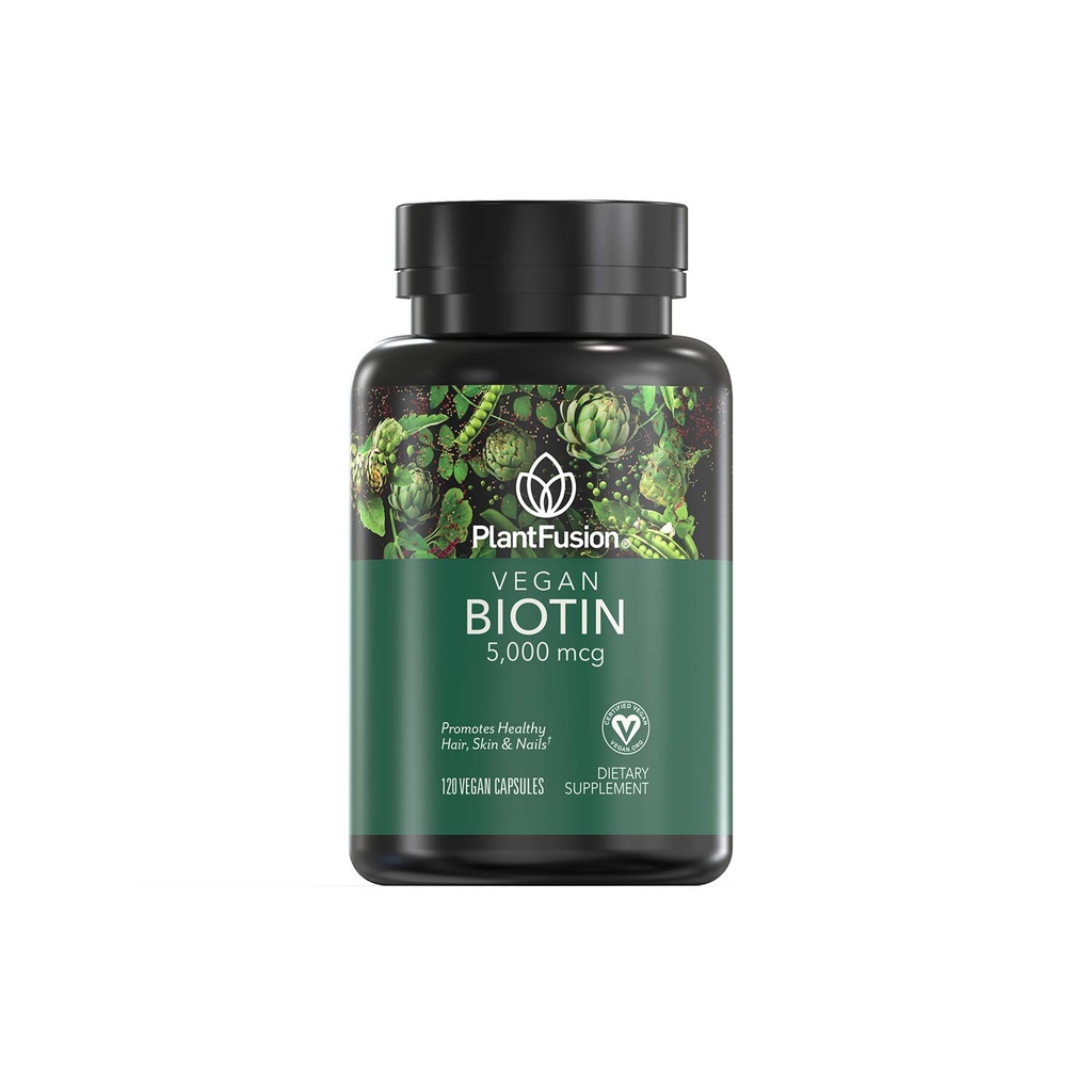PlantFusion Vegan Biotin od, Premium Vegan Biotin pro ženy a muže (5000mcg), přírodní vlasy kůže a nehty Vitamíny, 120 Vegan Kapsle