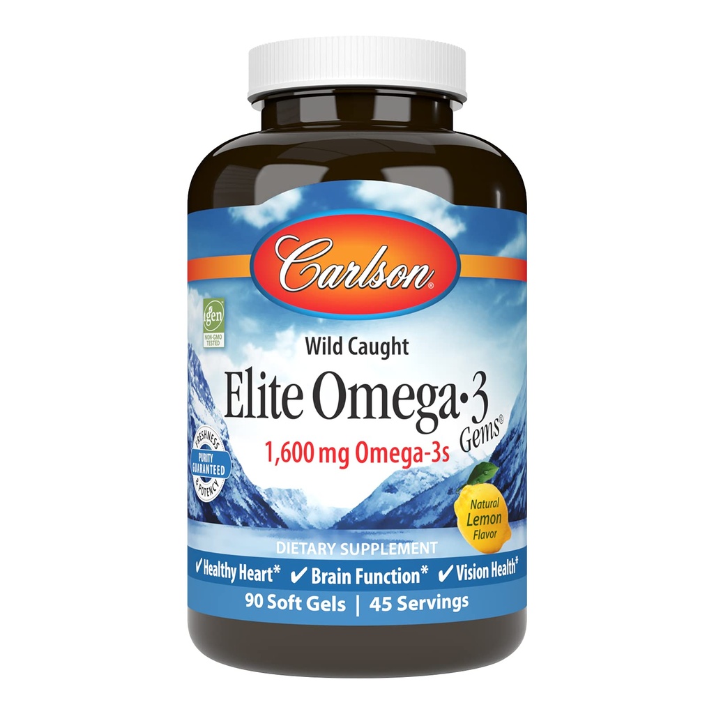 Carlson Labs Wild Elite Omega-3, 1600mg, Omega 3, Soft Gels, 90 Count