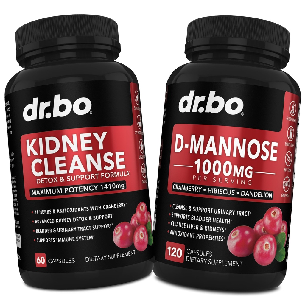 Ledviny Cleanse & D Mannose doplňky - Ledviny Detox Supplement, D-Mannose 500mg 1000mg Kapsle - DMannose & Přírodní brusinky na podporu ledvin, močových měchýřů a močových cest Zdravotní doplňky