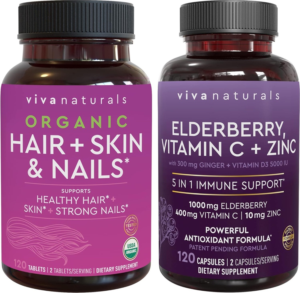 Organické vlasy kůže a nehtů + bezinky, Vitamin C & Zinkový pouzdro, Vyrobeno s Biotin 5000mcg pro zdravé vlasy, bezinky pro antioxidant a imunitní podporu