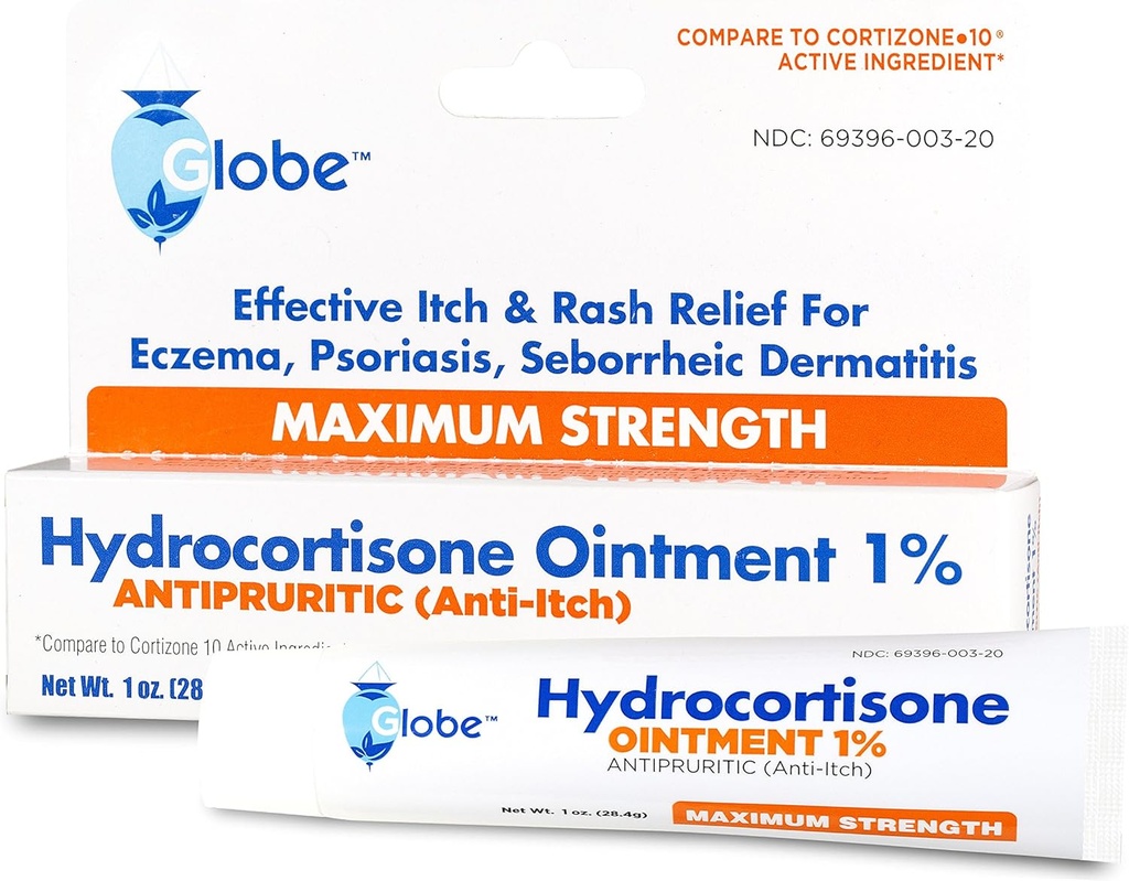 Globe Hydrokortizon Maximální síla Transparentní Mast 1%, 1 oz 124; Anti- Itch Topical Matice pro červenost, Otok, Svědění, Vyrážka, Dermatitida, Bug / Mosquito Bites, Eczema, Hemeroidy & Více