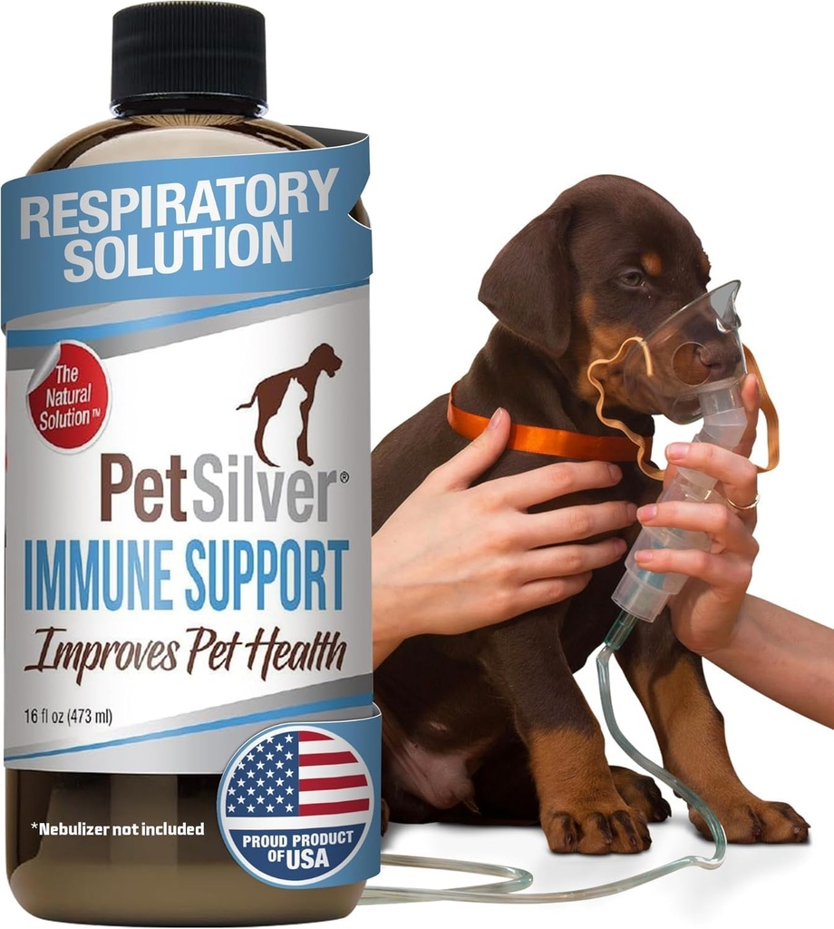 PetSilver Imunitation Support, Natural Nebulizer Solution, Promotes Respirační zdraví u koček a psů, Alergie, Sinus & Cough léčba, snadné použití, patentovaná Chelated Silver, Made in USA, 16 fl oz
