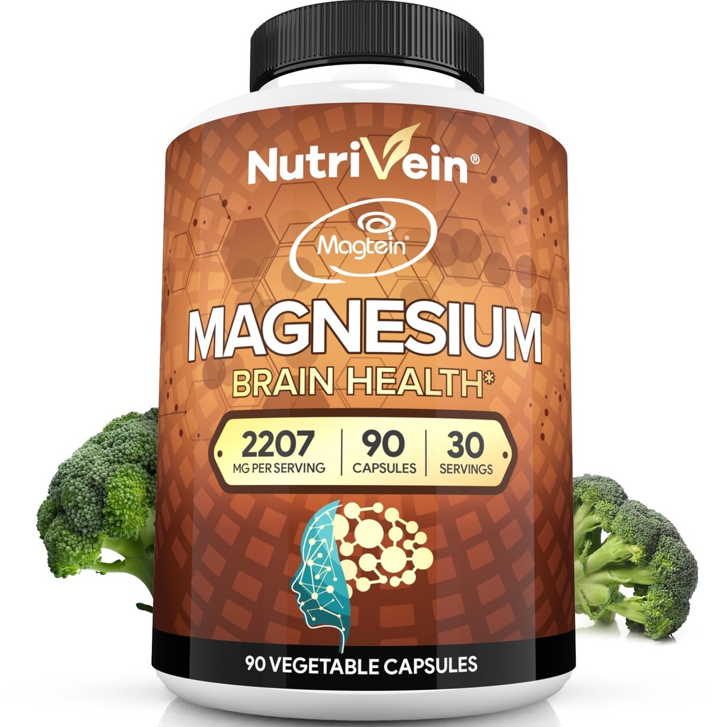 Nutriční Premium Magtein Magnesium L- Threonát Dodatek 2207 mg - 90 Caps (3 denně): Vysoce-Absorpce Magnesium Threonát pro mozek, spánek, nálady a zotavení