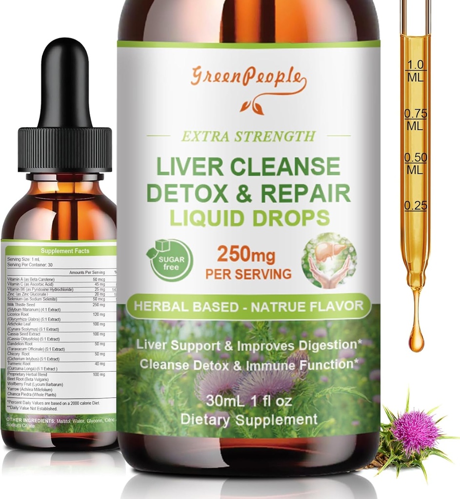 GREENLIONS Vyčištění jater Detox & Opravy Kapky - Játra dodatek w / Mléko Thistle Silymarin, Artichod & Pampelion pro Játra Detox & Support- 16x Potenciální Herb- Nutrients - 1Fl Oz Natural Flavor
