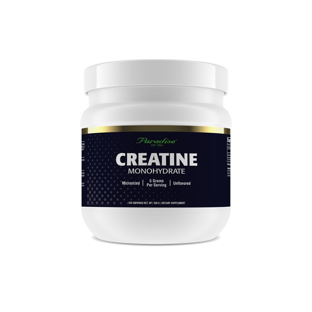 Paradise Creatine Monohydrát Powder, Mikronizované pro zlepšení absorpce, podporuje budování svalů a atletický výkon, 500g, 100 Služeb