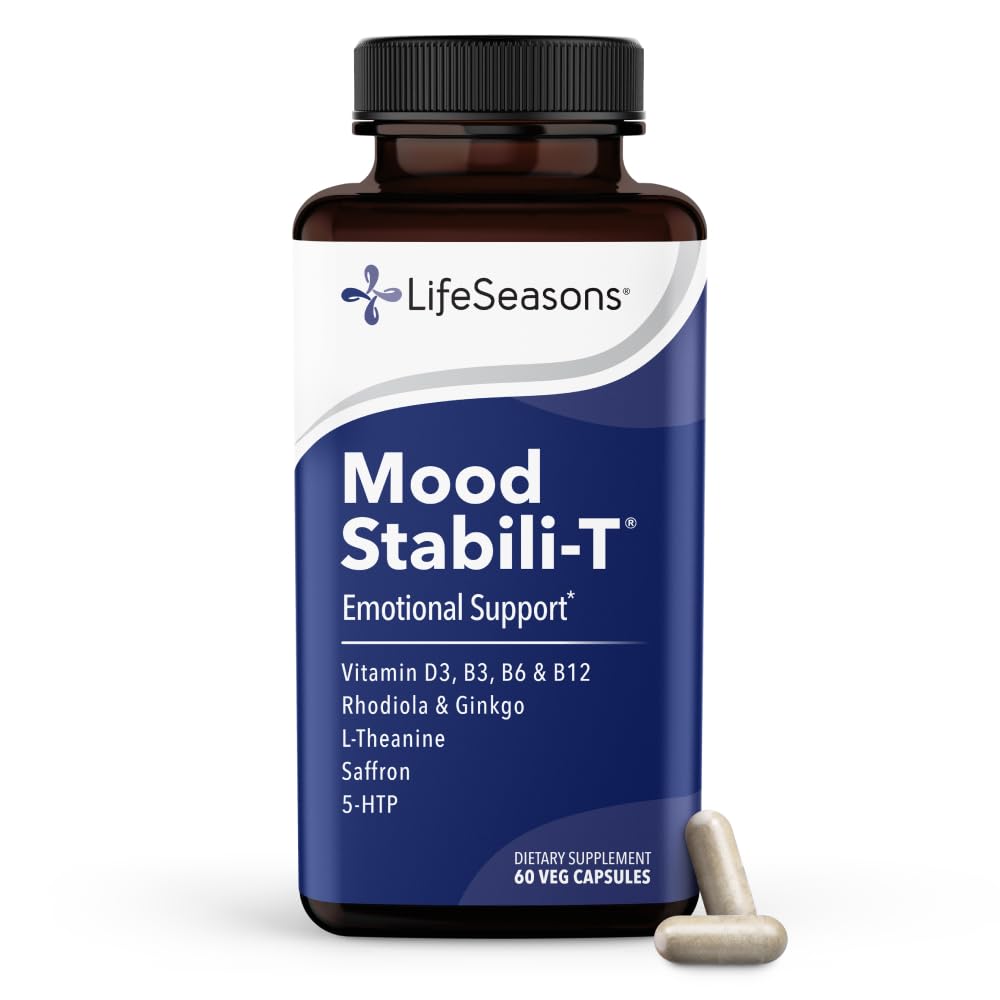 LifeSeasons - Mood Stabili- T - Pozitivní Mood Booster - Vylepšený klid a štěstí - Uvolněné a vyrovnané mysli - Obsahuje Rhoddiola, Ginkgo Biloba, a vitamín D3 - (60 Kapsle)