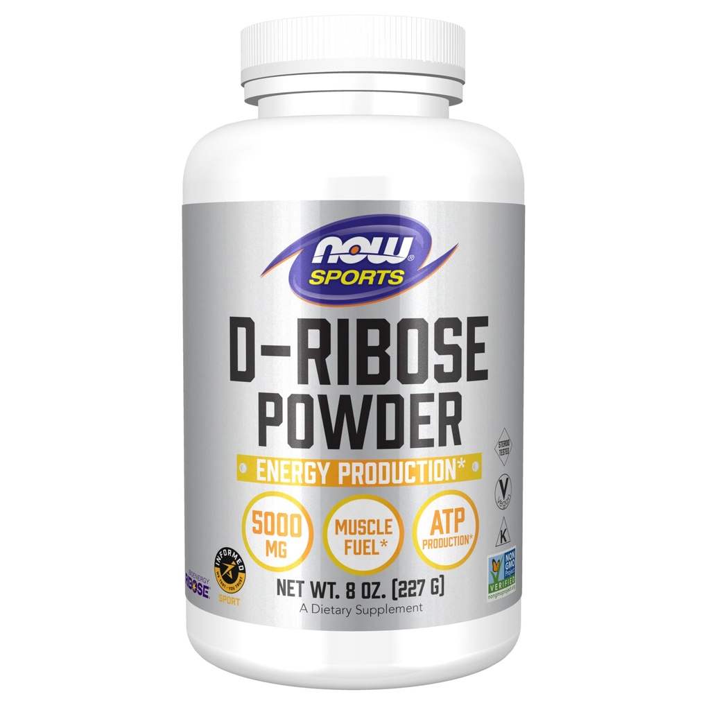 Nyní Potraviny Sportovní výživa, D- Ribose Powder 5000 mg, Certified Non- GMO, Energy Production *, 8- Ounce