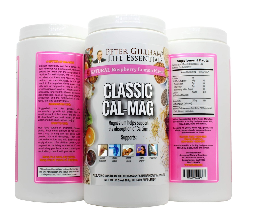 Classic Cal- Mag Powder Raspberry Lemon, Original 2: 1 Formule, 16.5oz (60 Servings) Sleep & Stress Aid, for Muscle Relaxation, Leg Cramps, Kosti & zuby. Vyrobeno v USA