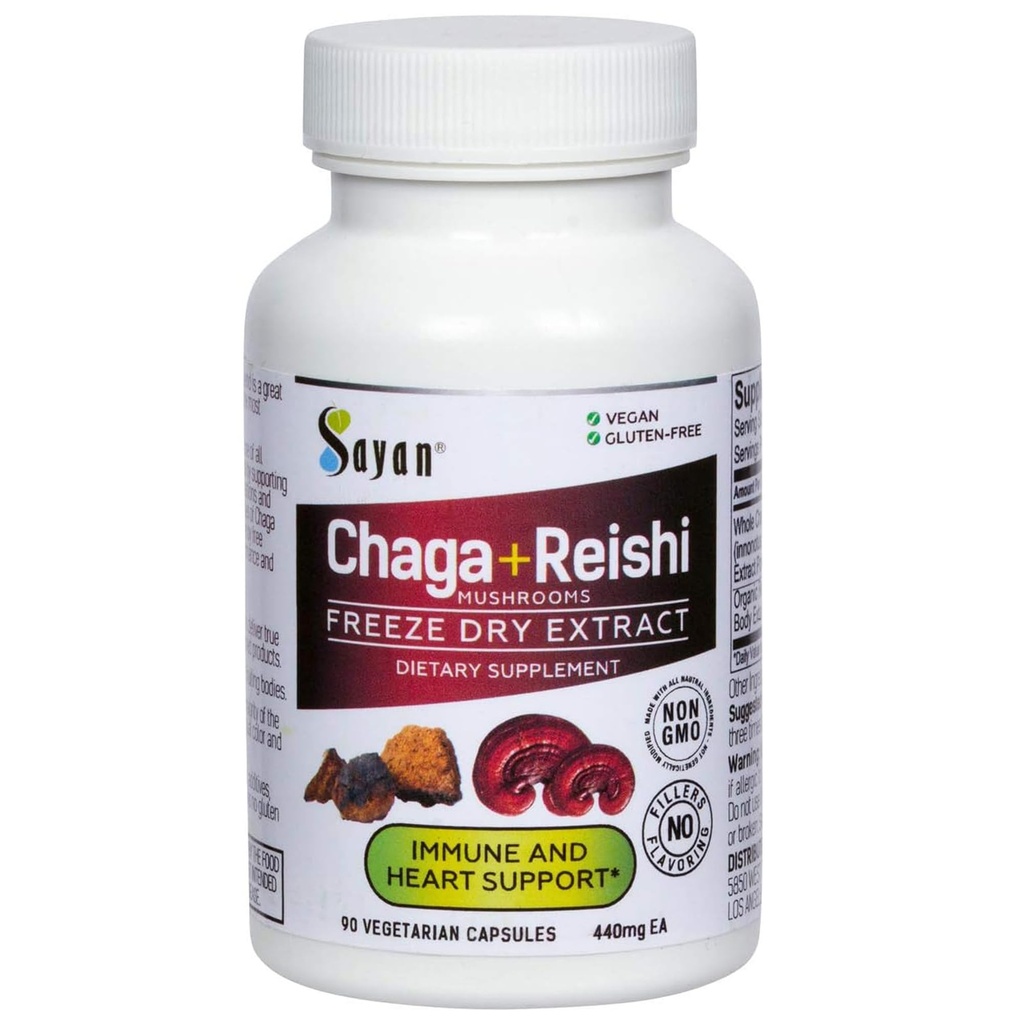 Sayan Siberian Chaga a organické sítnicové houby Extract Dodatek - 90 Kapsle / 440mg Každý - Wild- Sklizeň, Antioxidant Směs pro podporu imunitního systému + Natural Energy Boost, Non- GMO, Gluten Free