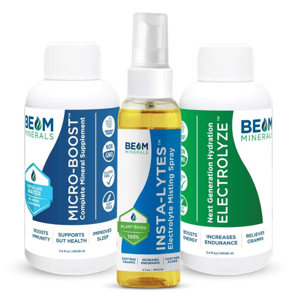 BEAM MINERÁLY Cestovní balíček 124; Electrolyte & Mikronutrient Support On-The-Go 124; Micro-Boost, Electrolyze, a Insta-Lytes 2 fl Oz