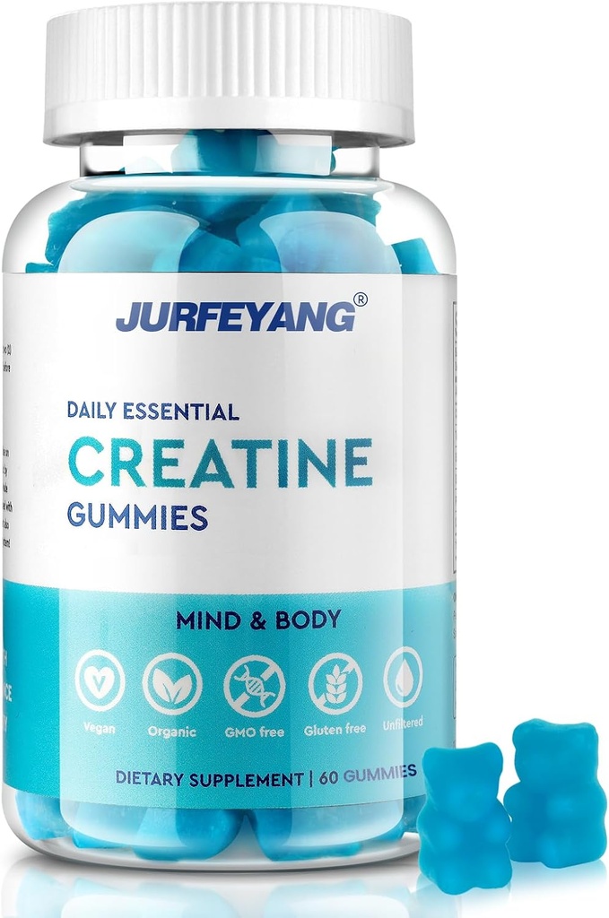 NutraBits Creatin Monohydrát Žvýkačky, 5g Creatine Monohydrát per Serving - No Cukr nebo umělé barvy, Vegan & Halal - Blueberry Flavor - 60 Žvýkačky
