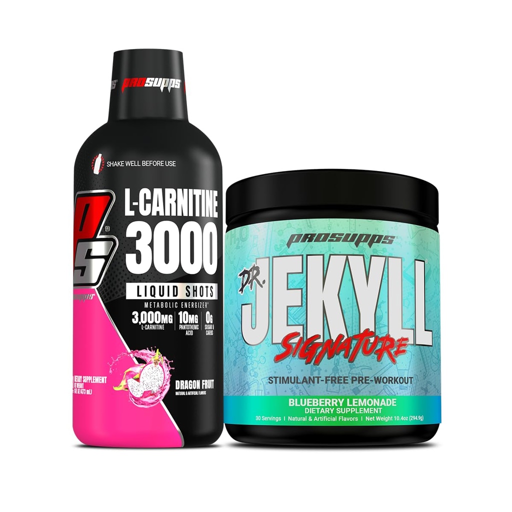 PROSUFPS L- karnitin 3000 Stimulant Volný tekuté střely (31 Servings, Dragon Fruit) a pan Hyde Signature Series Pre- Workout Energy Powerded Drink (30 Serings, Blueberry Lemonade) Bundle