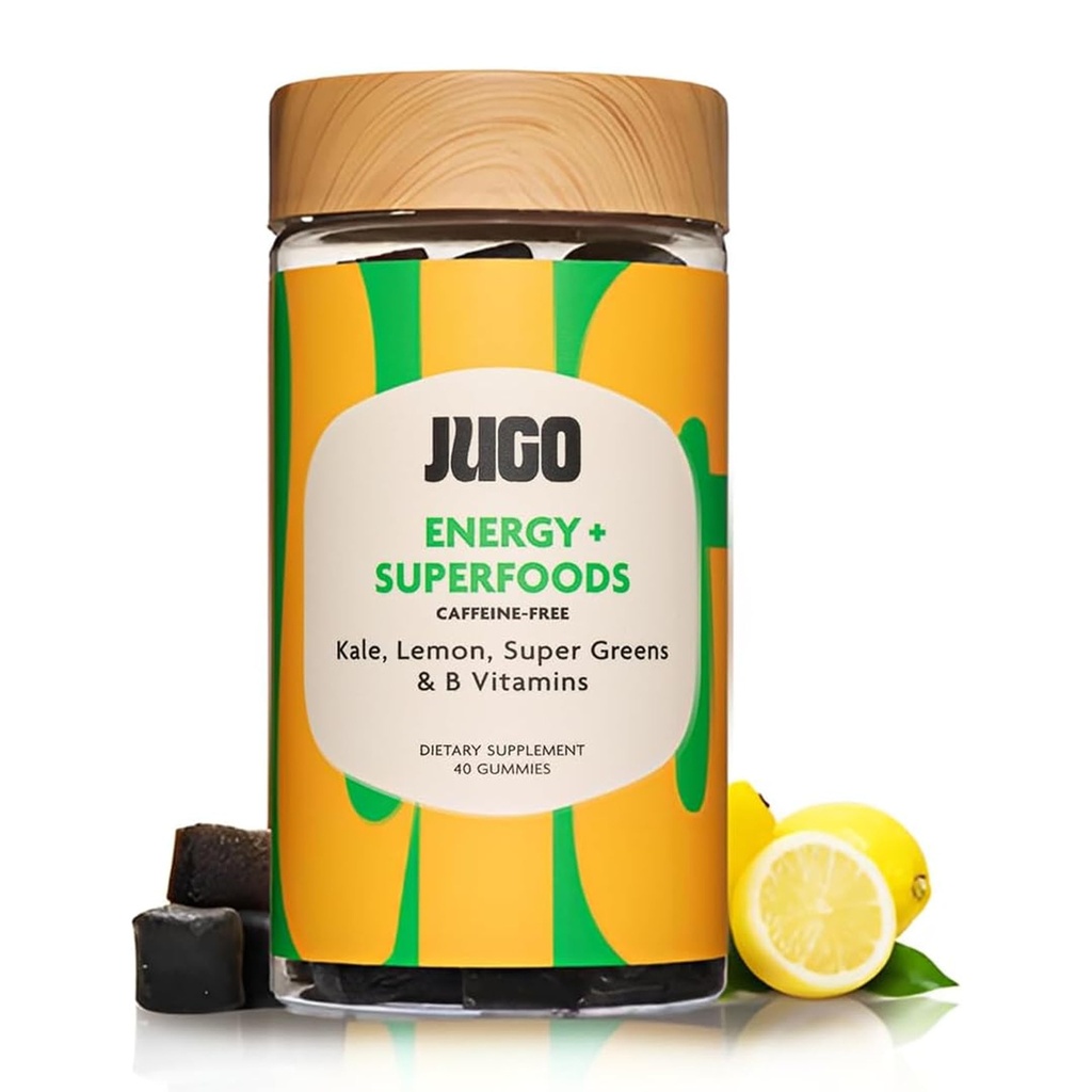 JUGO Energy + SUPERFOODS CLAS124; Vitamin B12 Gummies with Kale & Super Greens CLAS124; 40 Count Caffeine- Free Energy Gummies CLAS124; Plant- based, Gelatin- Free, Non- GMO, Made in USA