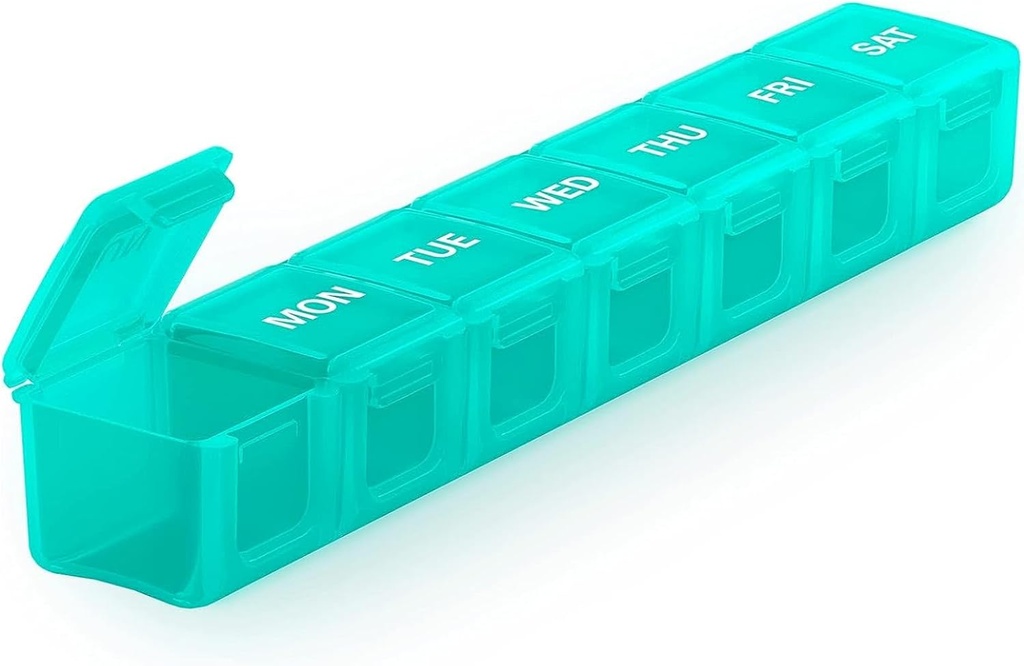 Sukuos Extra Velké týdenní Pill Pořadatel, 7 Daily Pill Box Případ Artritida Friendly, Tisková tiskárna Kontejner s čirým lidem pro vitaminy, rybí oleje nebo doplňky (Cyan)