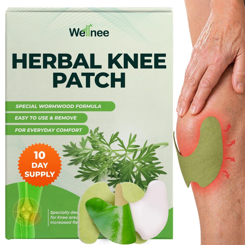 Wellnee Original Bylinné Knee Patch - Wellknee Plaster for Knee Support & Muscle Pain - Maximální síla pro dočasnou úlevu - Připevňovací tepelné náplasti Vyrobené s přírodními bylinkami pro wellness (10 Pads)