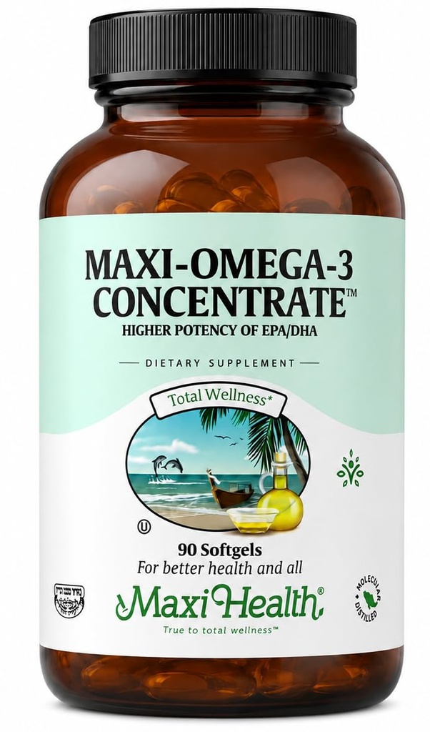 Maxi Health Omega 3 dodatek - Omega-3 Fish Oil koncentrát - Vyšší potenční zdroj EPA / DHA mastných kyselin - Srdce, mozek a společné zdraví - Kosher Certified Wild Catched Fish - 90 Vegetariánské ponožky