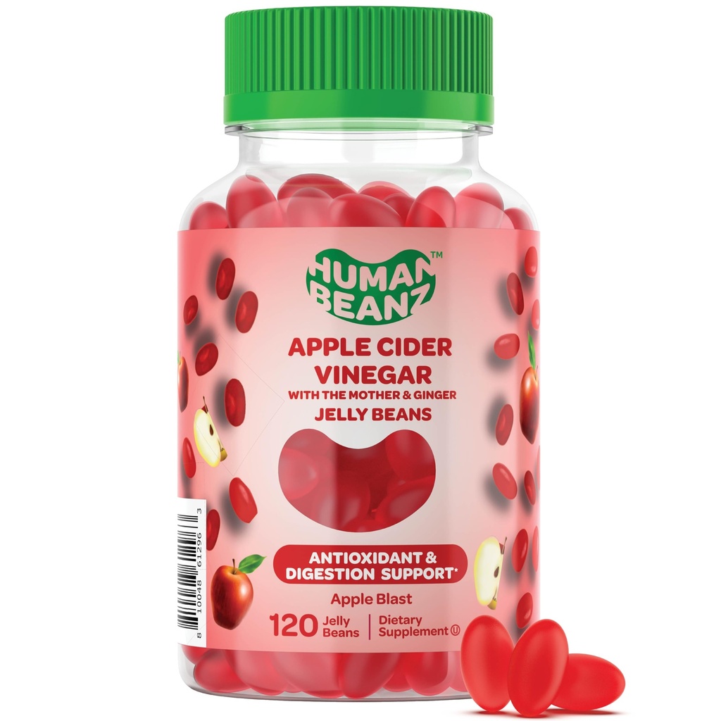 Jablečný ocet Jelly Bean Gummies s matkou a zázvorem, vegetariánské dietní doplňky pro muže a ženy, stravovací zdravotní podpora, 120 Apple Blast Jelly Fazole, Kosher