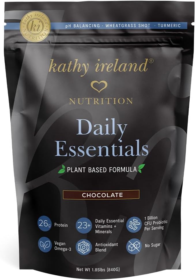 Kathy Ireland Nutrition Daily Essentials Plant- Based Protein Powder for Women, 26g Vegan Protein, Lean Meal Replacement - Čokoláda