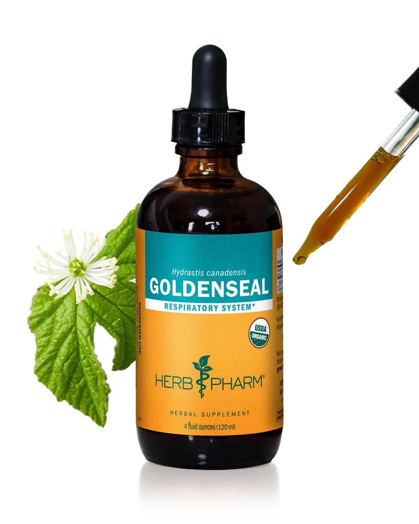 Herb Pharm Certified Organic Goldenseal Liquid Extract for Respirační systém Support - 4 Ounce