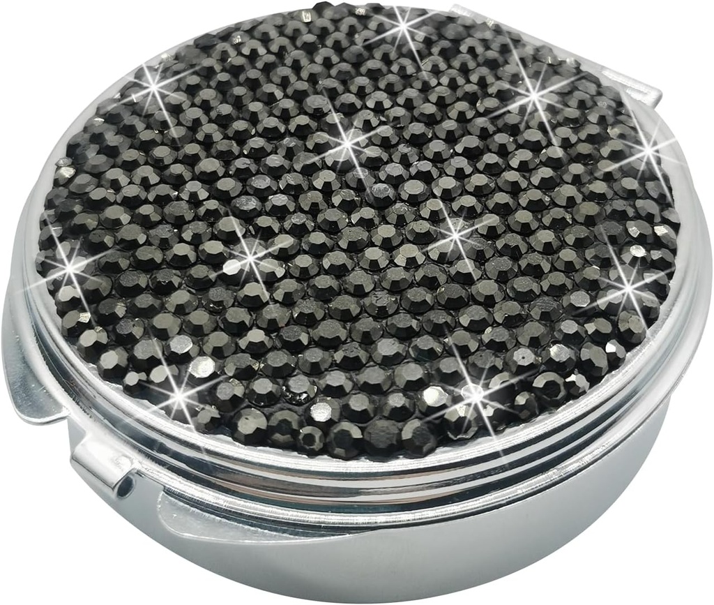 Bling Pill Pouzdro pro Purse Medicine Vitamin Kontejner Držák Kapesní Pouzdro Kulatý Medicína Pořadatel pro vitamín / Fish Oils / Doplněk Cestovní medicína Kit (3 Complex Black)
