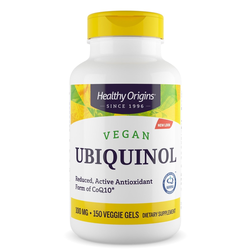 Zdravý původ Vegan Ubiquinol (aktivní forma CoQ10), 100 mg - Kaneka Ubiquinol Doplňky pro srdeční zdraví a antioxidační podporu - Gluten- Free & Non- GMO doplněk - 150 Veggie Gels