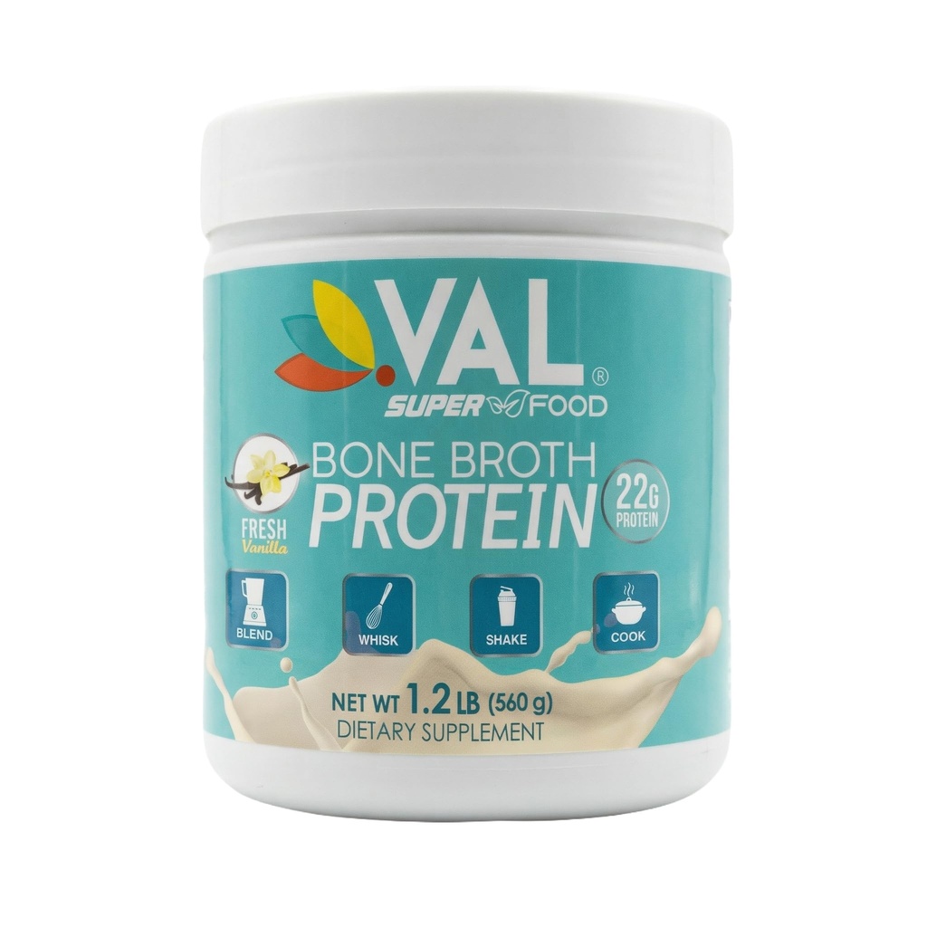 VAL Bone Broth Protein Powder - 22g protein, 12g kolagen, MCT & Pea Protein - Gut, Skin & Joint Support - Paleo Friendly, Gluten Free - Chicken Flavor, 16 Servings
