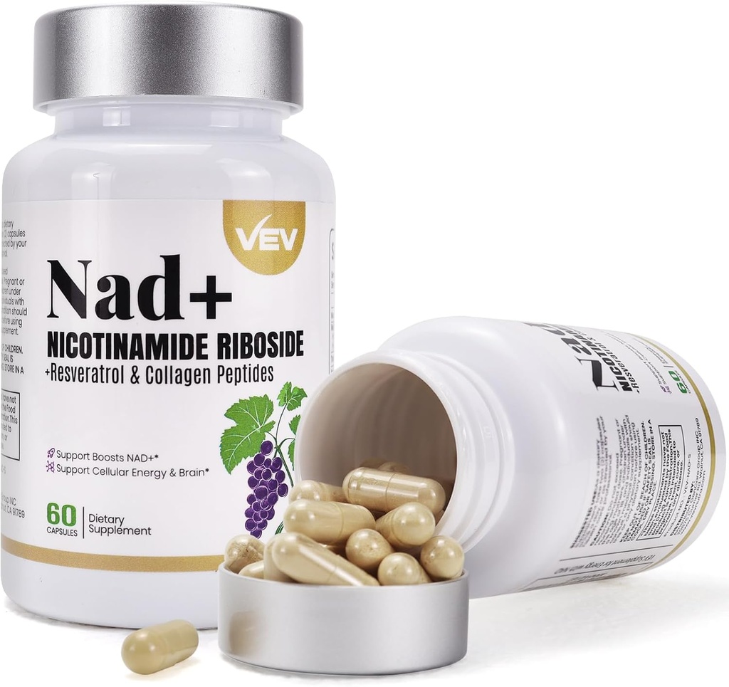 VEV NAD dodatek Kapsle - Nicotinamid Riboside, Multi- Collagen, CoQ10 -NAD dodatek pro pleť - 60 Kapsle * 2