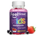 Feel Great Kids Melatonin Gummy 124; Jahodové ochucené melatonin Gummies Děti 124; 1 MG melatonin Sleep Aid for Kids 124; Vegan Gummies 124; 60 Day Supply