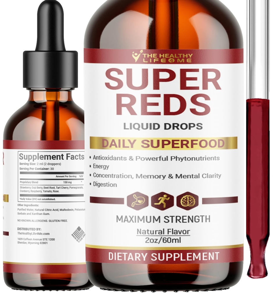 Liquid Super Reds Phytonutrient Superfood Drops phylo124; Phytonutrient Blend containing Polyphenols Phytonutrient 124; Antioxidants & More Phytonutrient 2 oz - 30 Day Supply