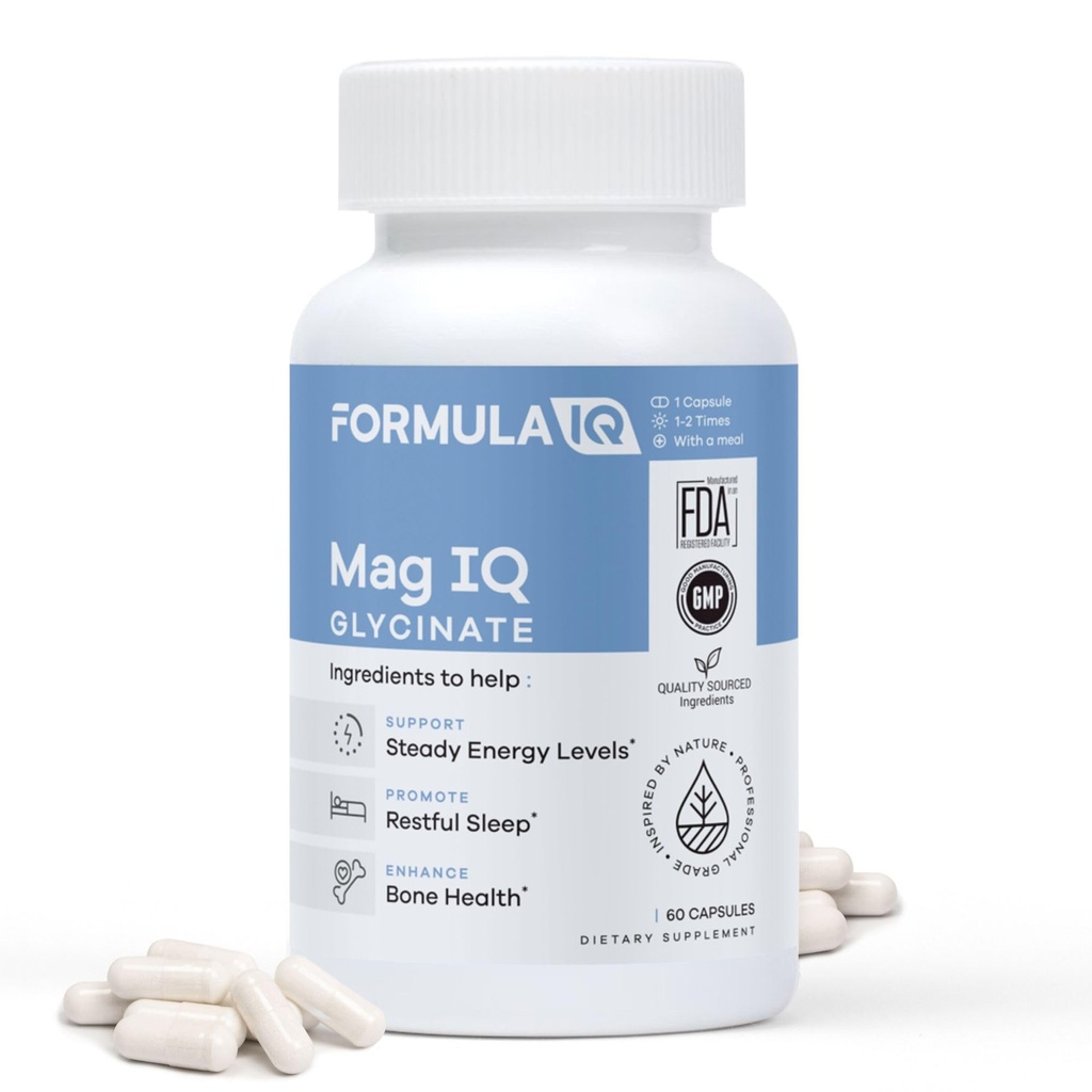 FIQ - Mag IQ Glycinát - Magnesium Bisglycinát Chelate TRAACS - Vysoká absorpce Glycinát hořčíku Dodatek - Spánek, Denní energie, & Bone Wellness - 60 Kapsle