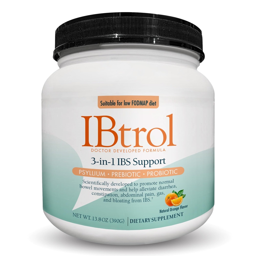 IBtrol ® 3-in-1 IBS Gut Zdravotní dodatek s Psylium, Prebiotický a probiotika, Správa IBS příznaky, plyn, nafouknutí, Průjem, Zácpa, Bolest břicha 60 Sloužení (Přírodní Orange Flavor)