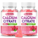2 balení vápníku Citrátové gumy 1000mg w / vitamín D3, vysoká absorpce vápníku gumy pro ženy a muže, Plus hořčík, draslík, zinek pro svalovinu a imunitu, Malina Flavor, 120 Počet