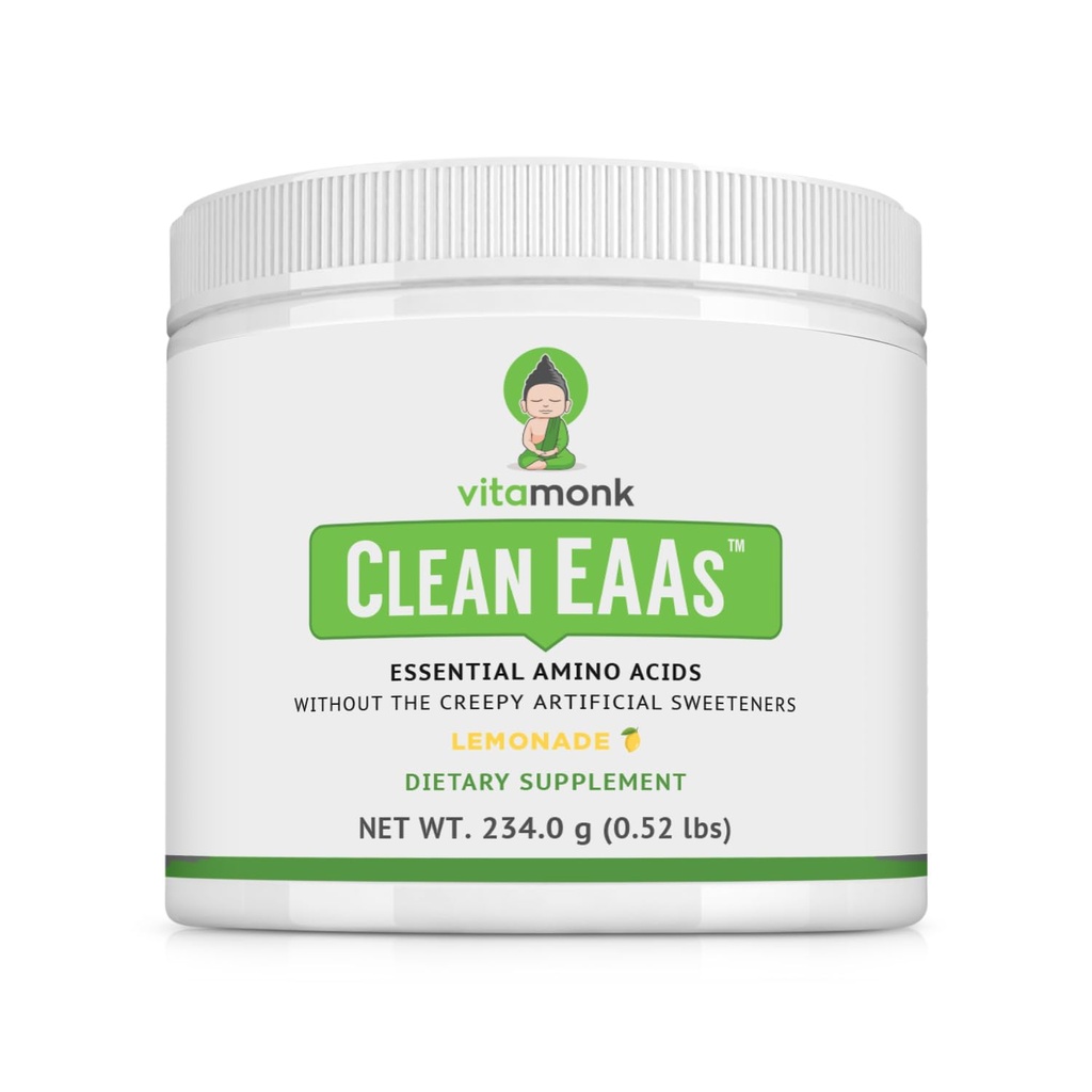 VitaMonk Clean EAA - EAA bez umělých sladidel pro předcvičení, energii a obnovu - Max Bioavailable EAA Powder with 9 Essential Amino Acids - Natural Lemonade Flavor