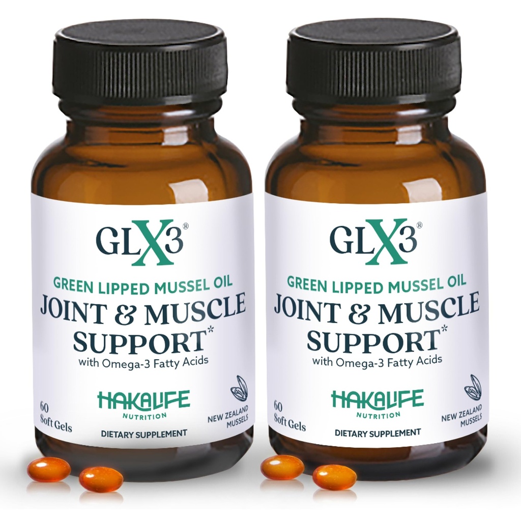 GLX3 Zelená Liped Mussel Oil kapsle pro společnou a svalovou podporu CLAS124; Extra-Strength ETA, EPA, DHA Omega33 Zelená Liped Mussel Dodatek pro pohodlí, pružnost a obnovu HakaLife GLX3