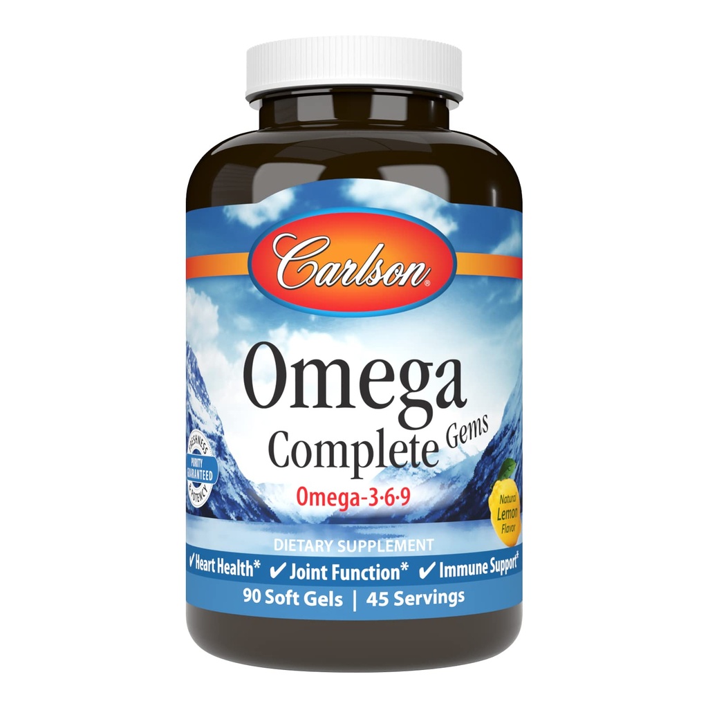 Carlson - Omega kompletní drahokamy, Omega-3-6-9, Wild chycen, trvale sourced, srdce zdraví, společná funkce a imunitní podpora, 90 Softgels