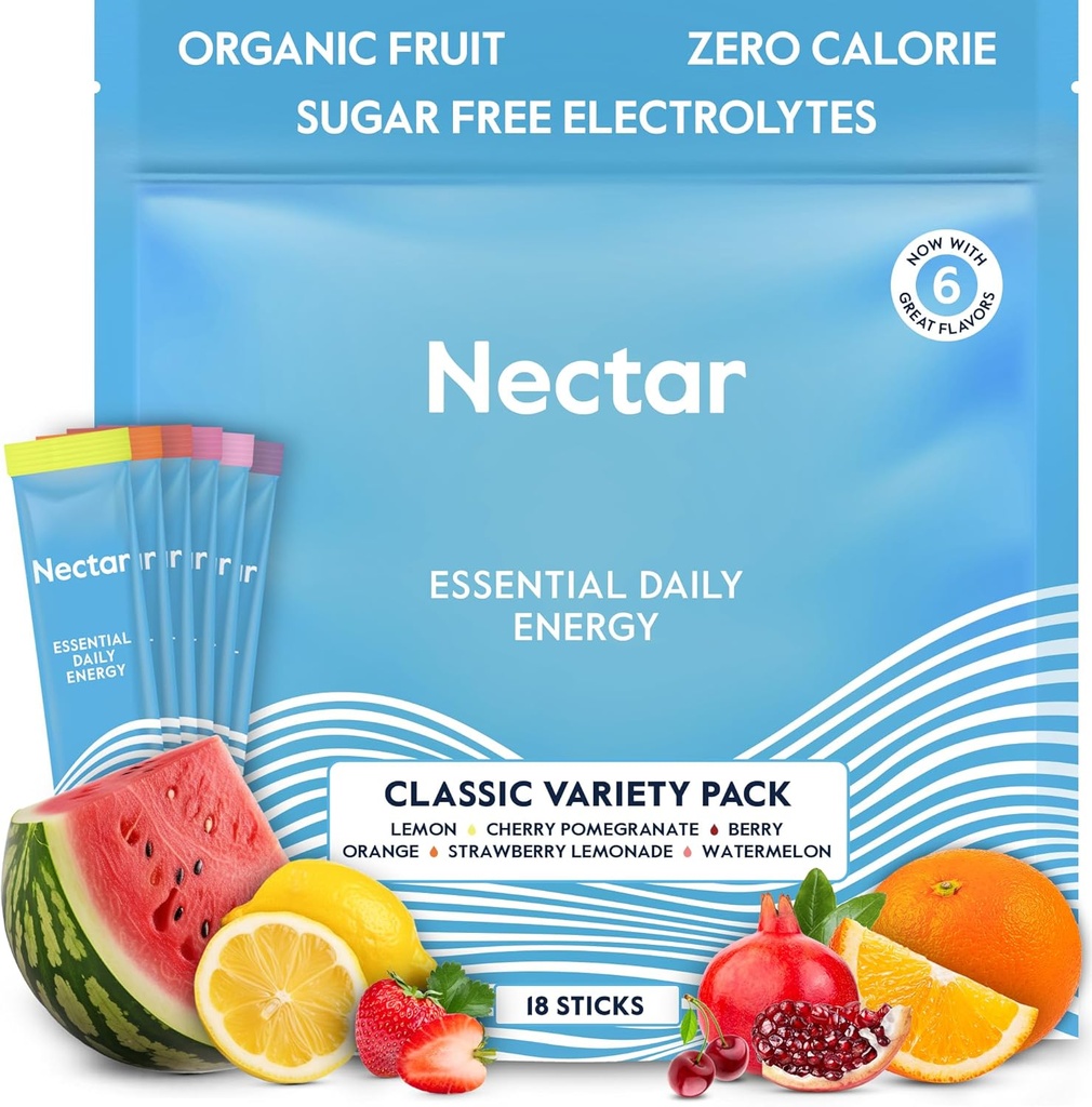 Nektar Energy Booster - Organic Caffeine, B12 & Electrolytes - Sugar Free & Zero Calorie - Zdravá káva, Energy Drink & Soda Alternative - Hydration & Energy dodatek (Variety 18 Powder Packets)