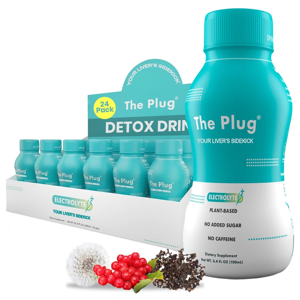Plug Játra čištění Detox & Opravy nápoj - Bylinný elektrolyt nápoj na bázi rostlin pro podporu a zdraví jater, Bloating Relief, Obnovit antioxidanty & Minerály 124; Játra Komplexní energetický nápoj (24- Pack)