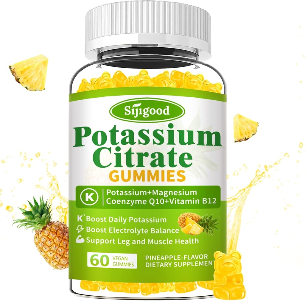 Citrátové žvýkačky kalium - High potency Draslík dodatek pro svalové zdraví, Leg Cramp Relief, Electrolyte Balance - Vegan, Non- GMO, Gluten- Free, Ananas Flavor, 60 Počet