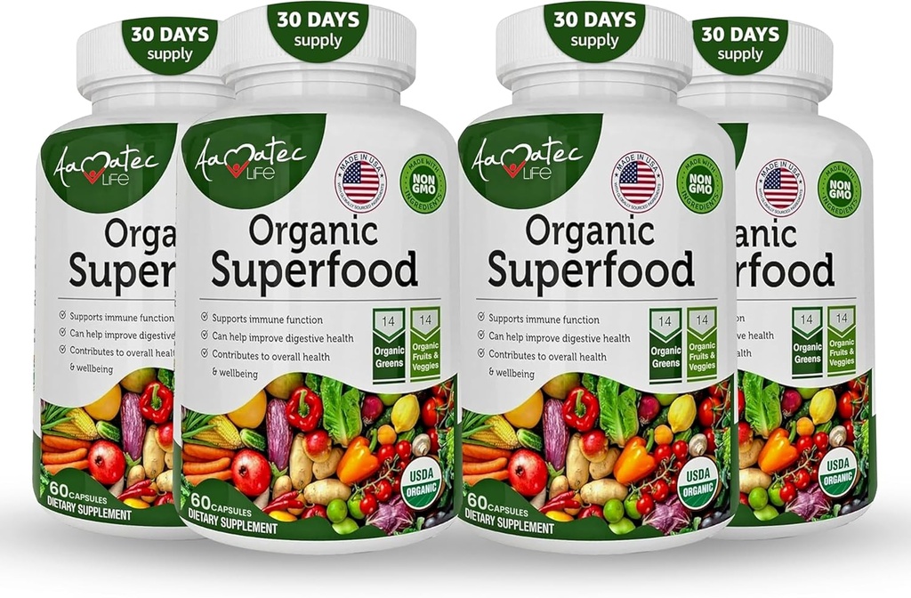 Organické Superfood Zelené ovoce a vegetariánské komplexy - Nejlepší doplněk stravy s 14 Zelených a 14 Ovoce a zelenina s Alfalfa & Antioxidant Organic Ingredients Non- GMO 240 Kapsle