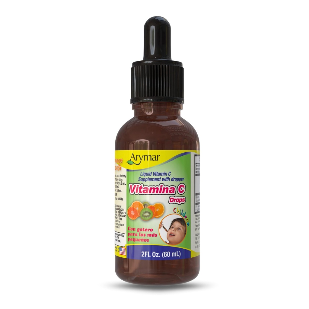ARYMAR Vitamin C Kapky - 2 fl oz imunitní podpora & antioxidant Liquid, Vegan, Orange Flavor