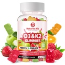 Naturations Aid Sugar- Free Vitamin D3 K2 Gummie s vápníkem + K2 (MK-7), Magnesium Citrát, Vitamin C, Extra síla - Ultimate Absorpce pro kosti svalové zuby imunitní, Vegan - 60 Gummies