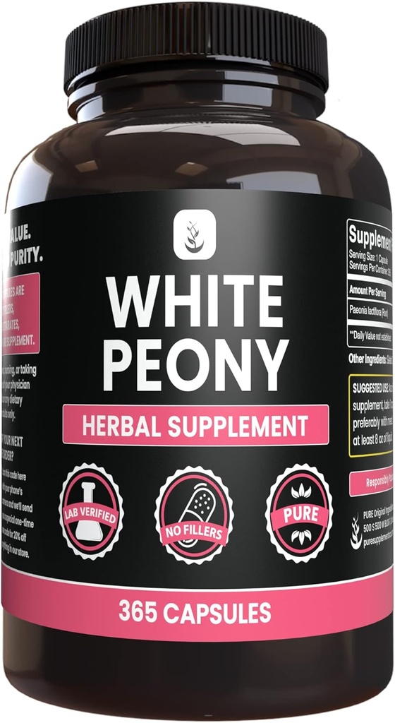 PURE ORIGINAL INGREDIENTS White Peony (365 Kapsle) No Magnesium or Rice Fillers, Vždy čisté, Laboratorní ověřené