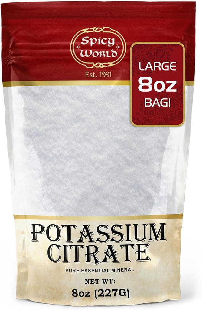 Pikantní Světový kalium Citrát Powder 8 OZ - čistý, Vegan, Potravinová třída, Bulk doplněk draslíku