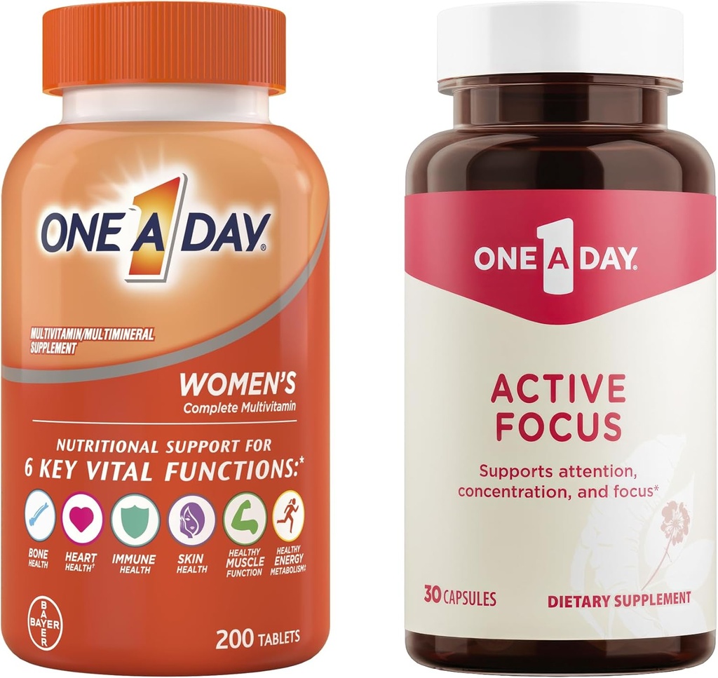 One A Day Bundle - One A Day Multivitamin pro ženy 200 Count Tablety a One A Day Active Focus Dodatek, 30 Kapsle