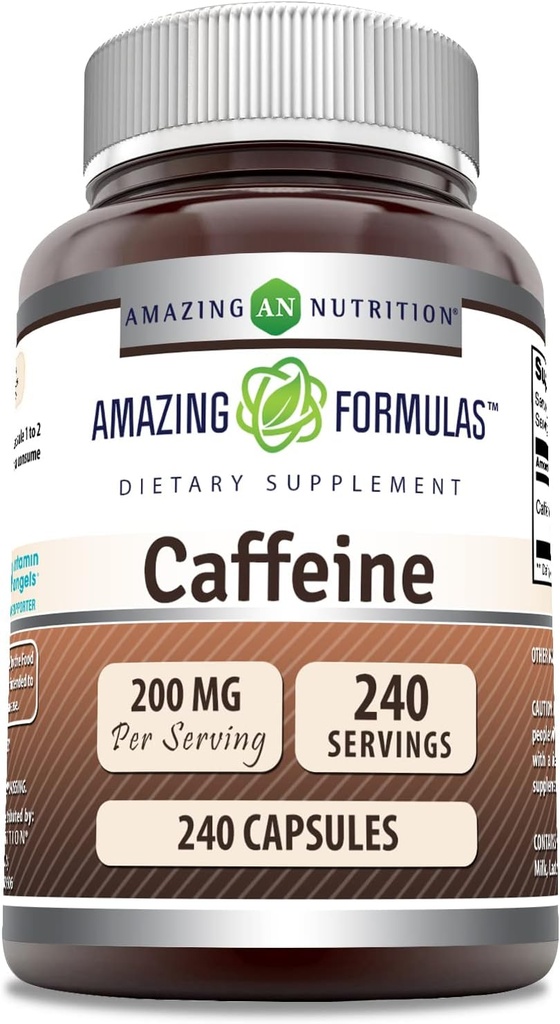 Amazing Applicas Caffeine 200 Mg per Serving CLAS124; Kapsle CLAS124; Non- GMO CLAS124; Gluten- Free CLAS124; Made in USA (1 balení, 240 Počet)